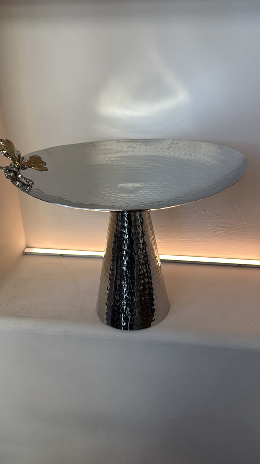 Luxury Silver Raised Serving Bowl with Hammered Base