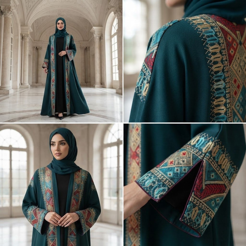 Embroidered Green Abaya
